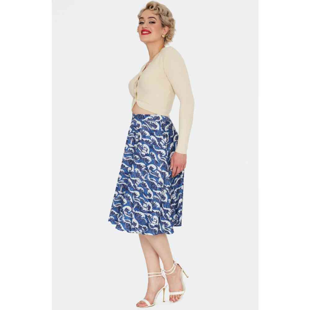 Voodoo Vixen - Pirate Ship Kraken Print Skirt - Blue